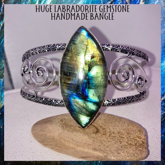 Huge Natural Labradorite Gemstone Handmade Bangle - Picture 1 of 5